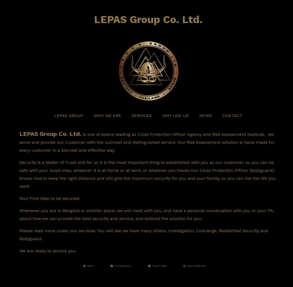 L.E.P.A.S. Group, Bangkok Asia Leading Close Protection Officer Agency